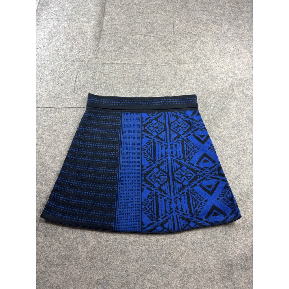 Title Nine Reversible Knit Mini Skirt Blue Black Geometric Tribal Print Size M